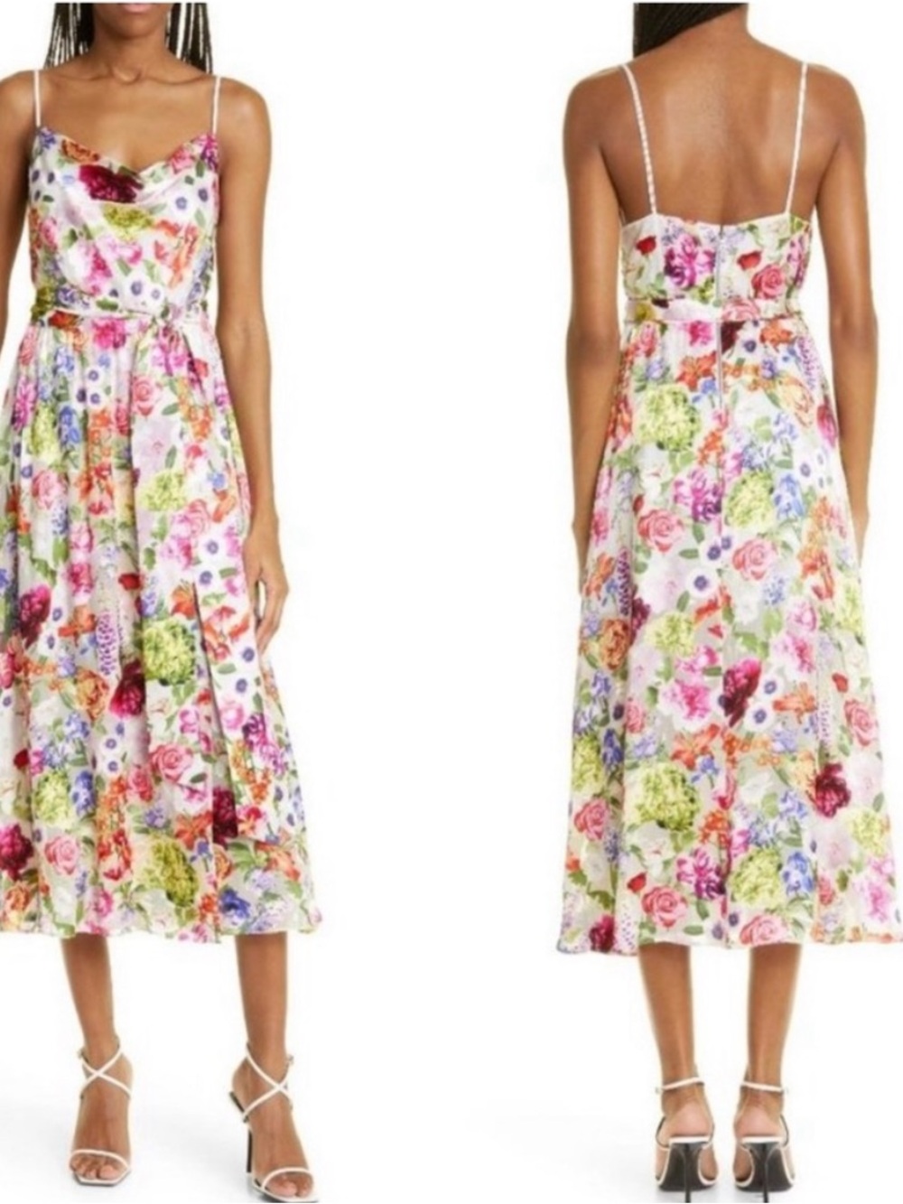 Alice + Olivia White Floral Midi Slip Dress with Multicolor Bouquet - Picture 13 of 13